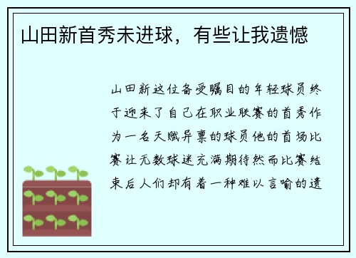 山田新首秀未进球，有些让我遗憾